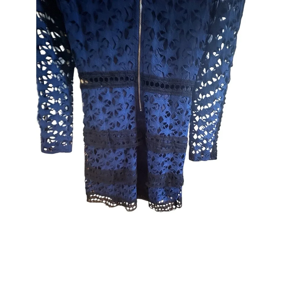 Ivivi Navy Blue Black Star Crochet Mini Dress Sz Medium Tiered Ruffles High Neck